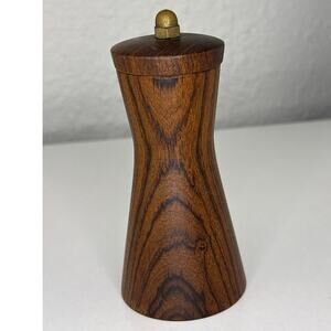 Vintage Dark Wood Pepper Mill Grinder with Brass Twist Top